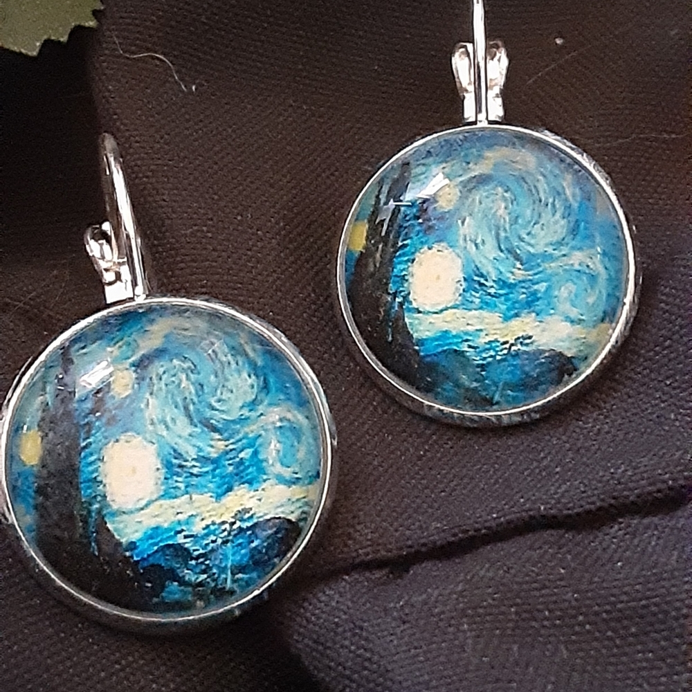 Cabachon Glass Earrings Winter Blizzard ❄☃️🌨❄☃️🌨